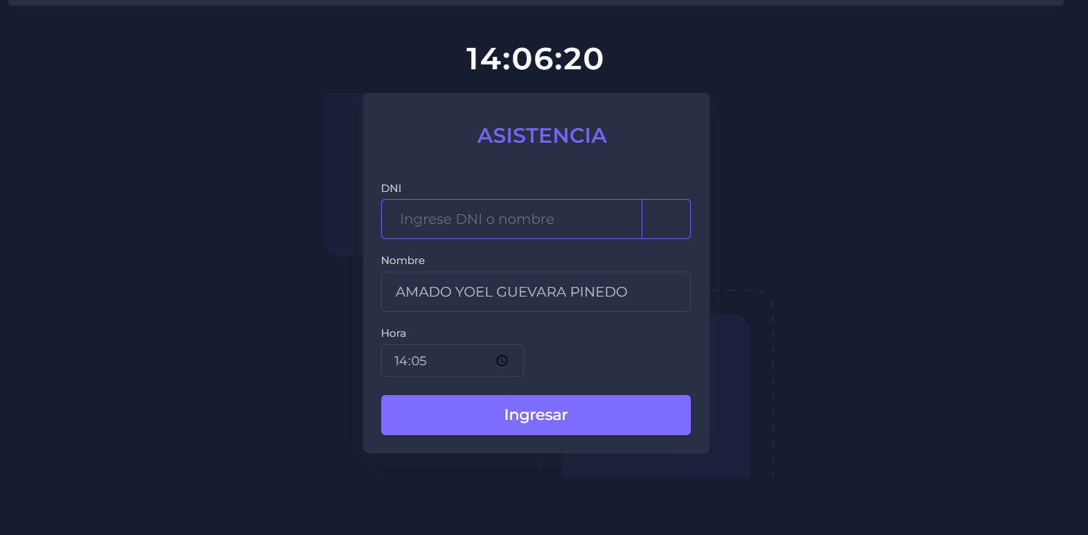 Formulario para registrar la asistencia del personal mediante DNI o nombre