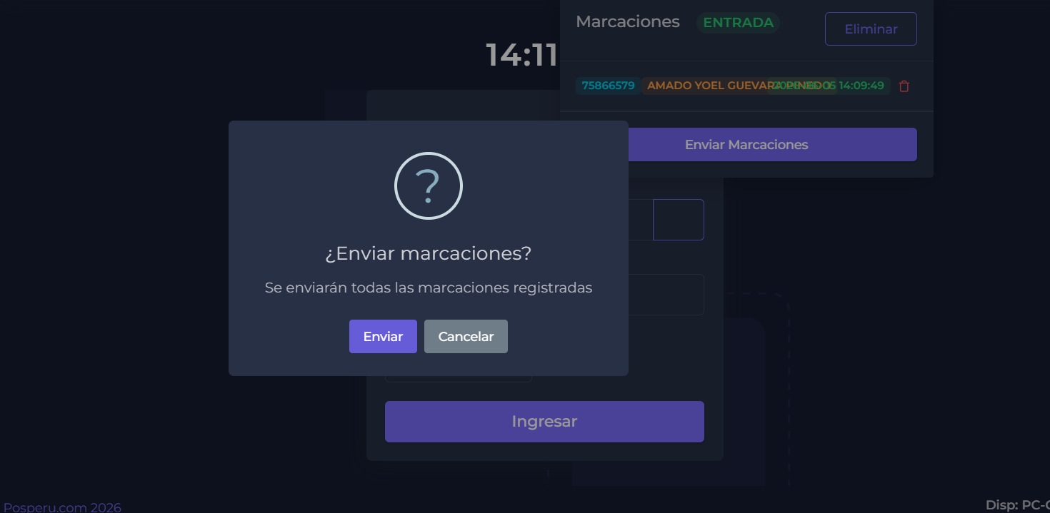 Confirmación del envío de marcaciones registradas en el sistema