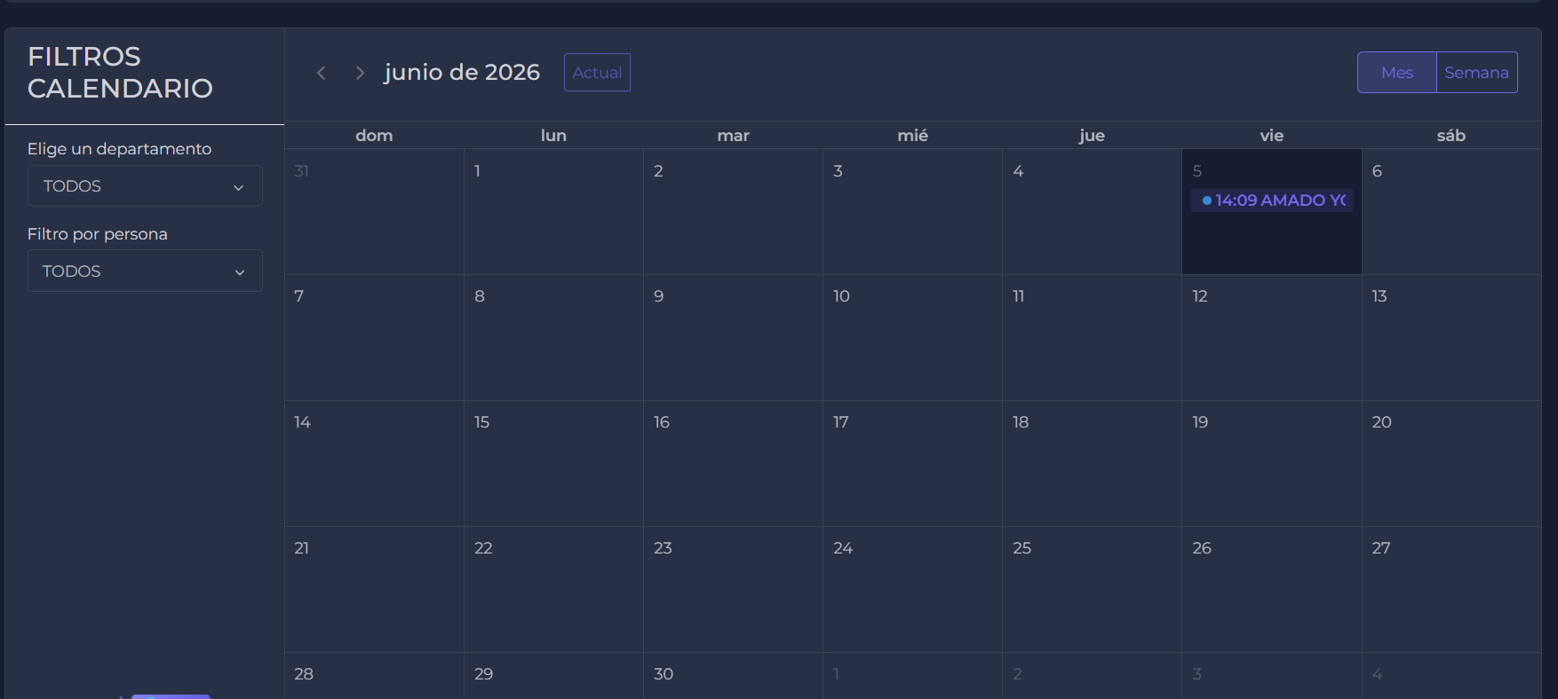 Calendario para consultar las asistencias del personal por fecha